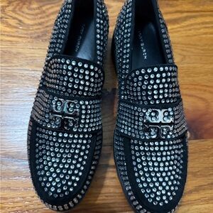 Tory Burch Black and Silver Studded Loafers